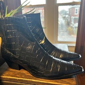 Black Croc Leather Booties